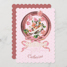 かわいいクラシックピンクロココガールローズボーシュー 招待状