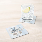 かわいいクラシックベビーベビーカー青フローラパーティー スクエアペーパーコースター (インサイチュ)