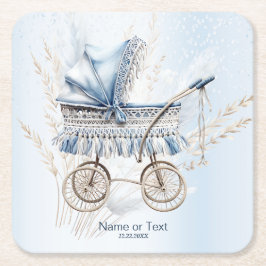 かわいいクラシックベビーベビーカー青フローラパーティー スクエアペーパーコースター