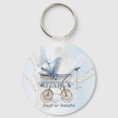 かわいいクラシックベビーベビーカー青フローラ美しい キーホルダー (裏面)