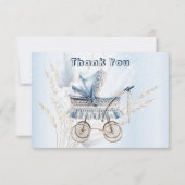 かわいいクラシックベビーベビーカー青フローラ美しい サンキューカード (正面)