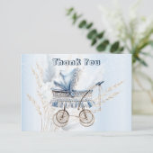 かわいいクラシックベビーベビーカー青フローラ美しい サンキューカード (スタンド正面)