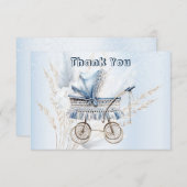 かわいいクラシックベビーベビーカー青フローラ美しい サンキューカード (正面/裏面)