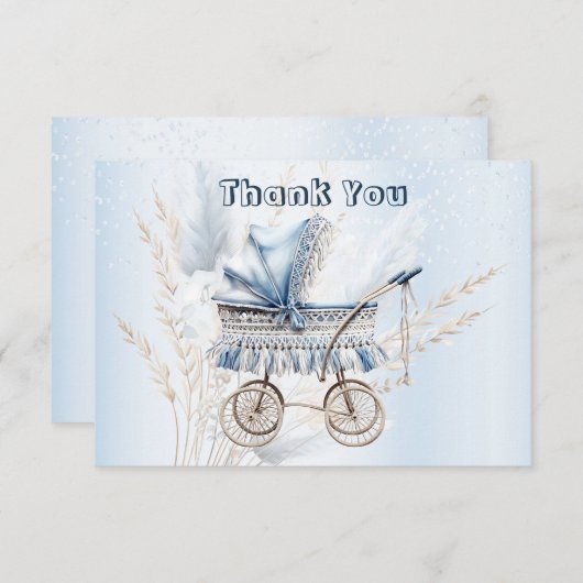 かわいいクラシックベビーベビーカー青フローラ美しい サンキューカード (正面/裏面)