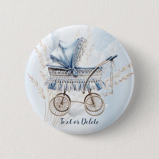 かわいいクラシックベビーベビーカー青フローラ美しい 缶バッジ (正面)