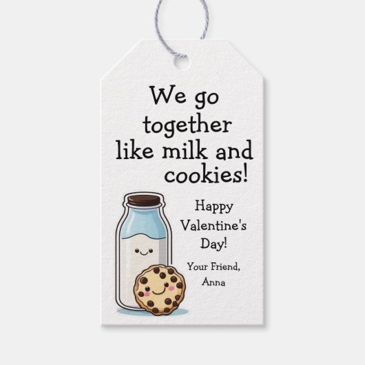 かわいいクラスのバレンタイン「ミルクとクッキー」トリートラベル ギフトタグ (正面)