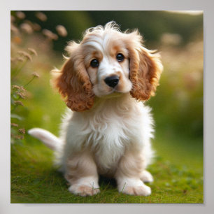 かわいいクランバースパニエル犬の子犬 ポスター