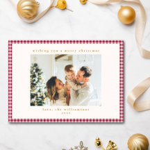 かわいいクランベリーレッドプレイドカスタムフォトクリスマス