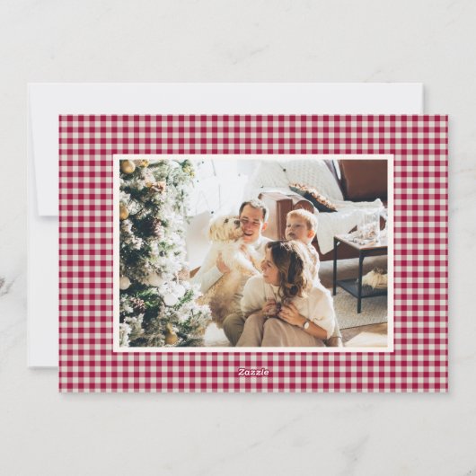 かわいいクランベリーレッドプレイド2枚の写真クリスマス シーズンカード (裏面)