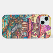 かわいいクリエイティブなキノコの小屋のイラスト iPhoneケース (裏面横)