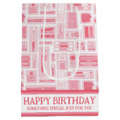 かわいいクリエイティブアートがピンクのパターンを提供 ミディアムペーパーバッグ (裏面)