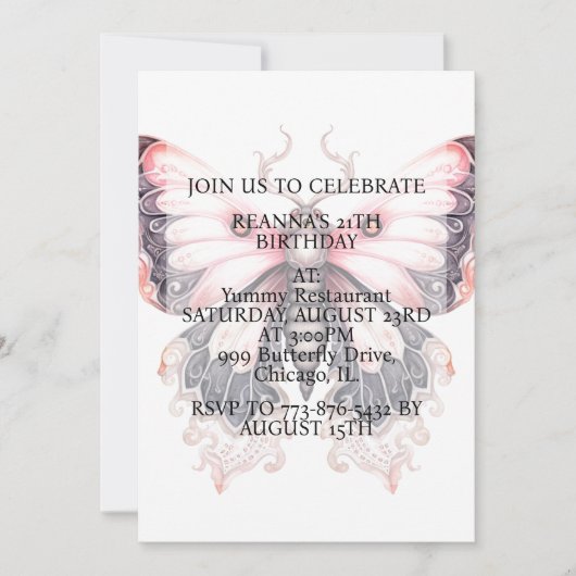 かわいいクリエイティブバタフライアートバースデーパーティー 招待状 (正面)