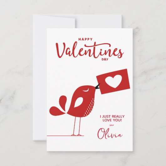 かわいいクリエイティブ赤い幸せバレンタインデー愛の鳥 招待状 (正面)