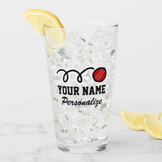 かわいいクリケットボール漫画の名前をカスタムするのスポーツプレゼント タンブラーグラス (アイス正面)