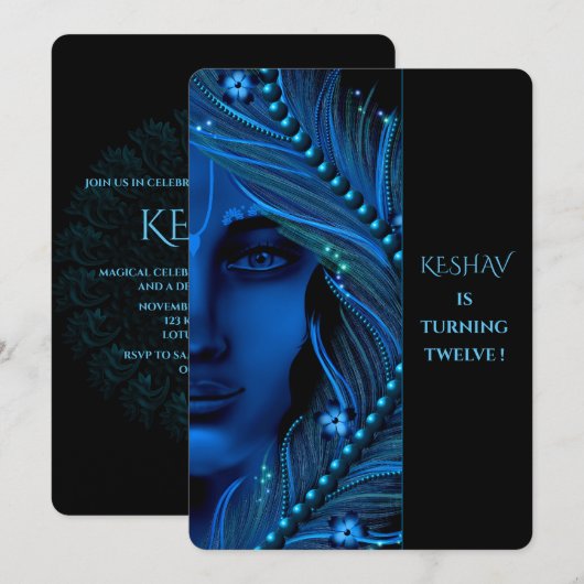 かわいいクリシュナのカード 誕生日のプレゼント - クリシュナアート 招待状 (正面/裏面)