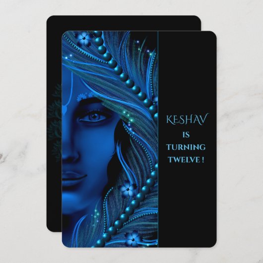 かわいいクリシュナの誕生日カード - クリシュナアート 招待状 (正面/裏面)