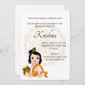 かわいいクリシュナの誕生日カード - 赤ちゃんクリシュナ ハレ 招待状 (正面/裏面)