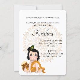 かわいいクリシュナの誕生日カード - 赤ちゃんクリシュナ ハレ 招待状