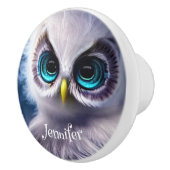 かわいいクリスタルブルーアイベビーフクロウ名前をカスタムする セラミックノブ (右)