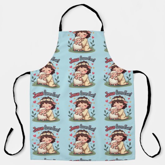 かわいいクリスチャン「イエズラブエウ」パステルデザイン エプロン (正面)
