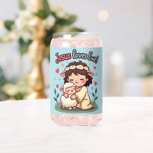 かわいいクリスチャン「イエズラブエウ」パステルデザイン ガラス缶
