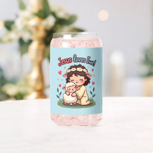 かわいいクリスチャン「イエズラブエウ」パステルデザイン ガラス缶