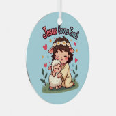 かわいいクリスチャン「イエズラブエウ」パステルデザイン メタルオーナメント (正面右)