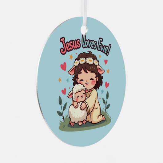 かわいいクリスチャン「イエズラブエウ」パステルデザイン メタルオーナメント (正面右)