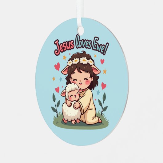 かわいいクリスチャン「イエズラブエウ」パステルデザイン メタルオーナメント (正面左)