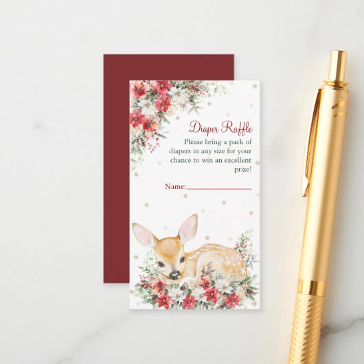 かわいいクリスマスああ鹿の赤ちゃんシャワーおむつラッフル エンクロージャーカード (正面/裏面インサイチュ)