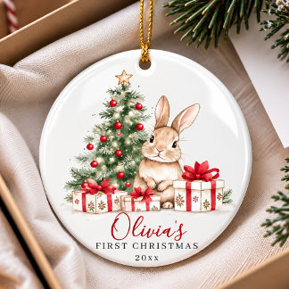 かわいいクリスマスうさぎのツリー 初めてのクリスマス セラミックオーナメント