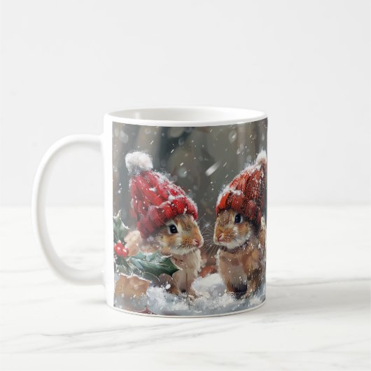 かわいいクリスマスうさぎの冬の休日のコーヒーマグ コーヒーマグカップ (左)