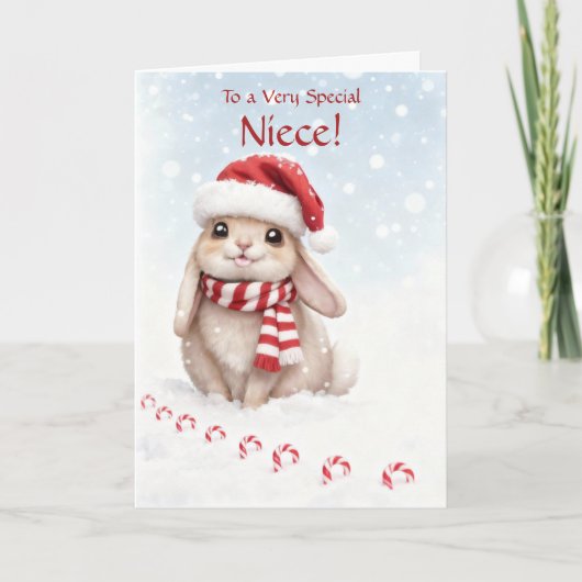 かわいいクリスマスうさぎの姪へのプレゼント カード (正面)