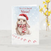 かわいいクリスマスうさぎの姪へのプレゼント カード (黄色い花)
