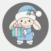 かわいいクリスマスうさぎステッカー ラウンドシール (正面)