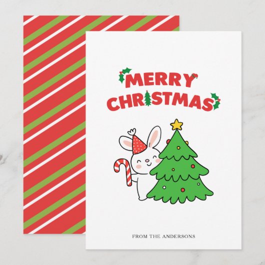 かわいいクリスマスうさぎ キャラクター ホリデー カード (正面/裏面)