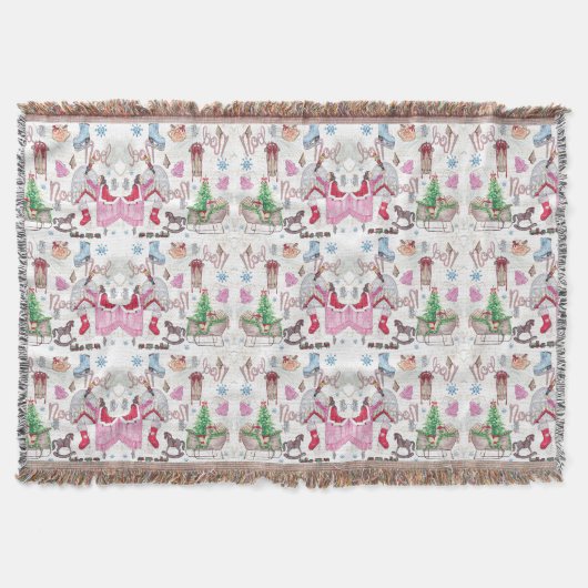 かわいいクリスマスおとぎ話絵を描手 スローブランケット (正面)