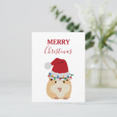 かわいいクリスマスおもしろいハムスター動物サンタハット シーズンポストカード (スタンド正面)