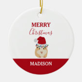 かわいいクリスマスおもしろいハムスター動物サンタハット セラミックオーナメント (正面)