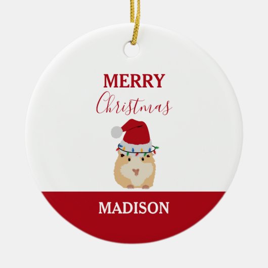 かわいいクリスマスおもしろいハムスター動物サンタハット セラミックオーナメント (正面)