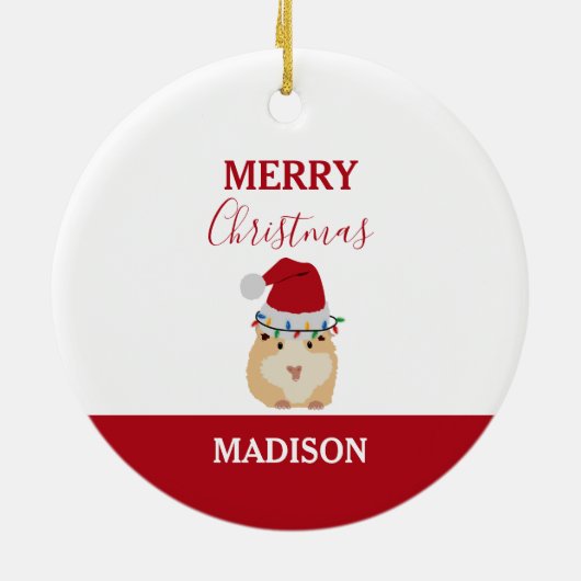 かわいいクリスマスおもしろいハムスター動物サンタハット セラミックオーナメント (裏面)