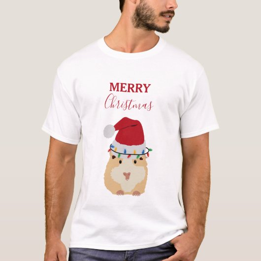 かわいいクリスマスおもしろいハムスター動物サンタハット Tシャツ (正面)
