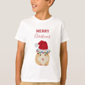 かわいいクリスマスおもしろいハムスター動物サンタハット Tシャツ (正面)