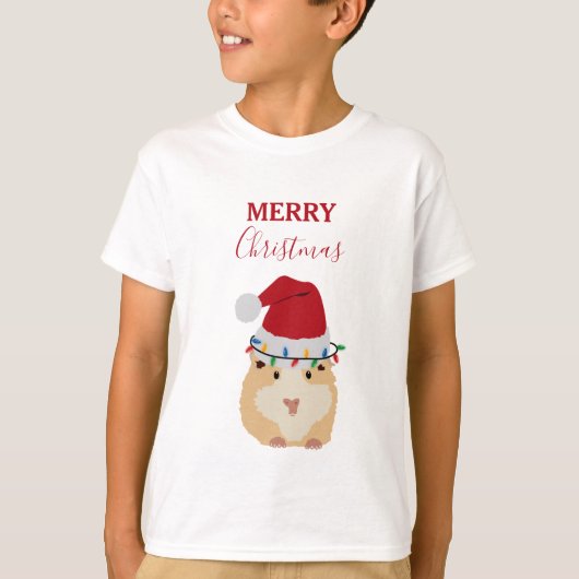 かわいいクリスマスおもしろいハムスター動物サンタハット Tシャツ (正面)