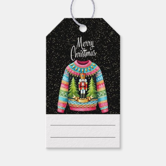 かわいいクリスマスくるみ割り醜いクリスマスセーター ギフトタグ (正面)
