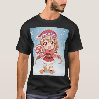 かわいいクリスマスちびアニメ少女サンタコス Tシャツ