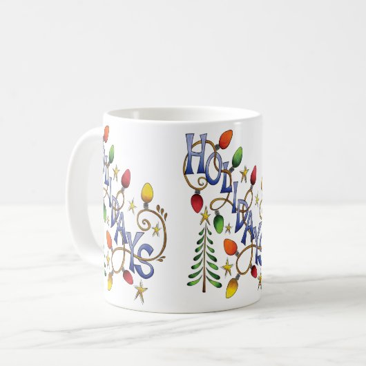 かわいいクリスマスと光と星とホリデー文字 コーヒーマグカップ (正面左)