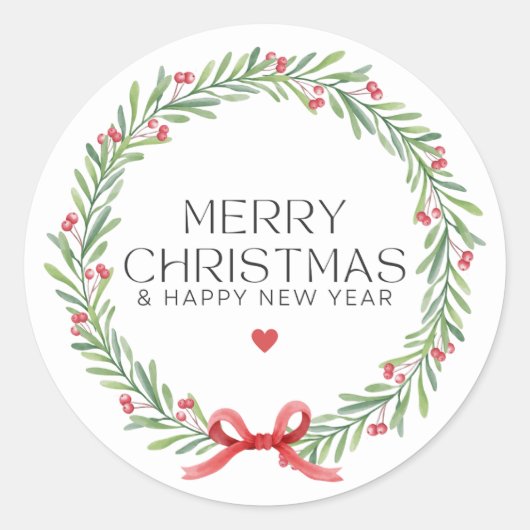 かわいいクリスマスと新年おめでとう ラウンドシール (正面)