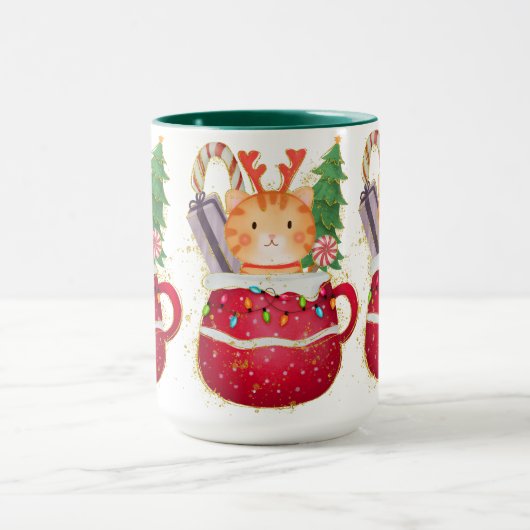 かわいいクリスマスに楽しい猫 マグカップ (中央)