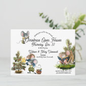 かわいいクリスマスねずみのホリデー・オープンハウスへのご招待 招待状 (スタンド正面)